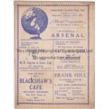 CHESTERFIELD V ARSENAL 1937 Programme for the FA Cup ties at Chesterfield 16/1/1937. Good