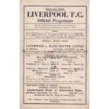 LIVERPOOL / MAN UNITED Single sheet programme Liverpool v Manchester United 4/11/1944. Score and