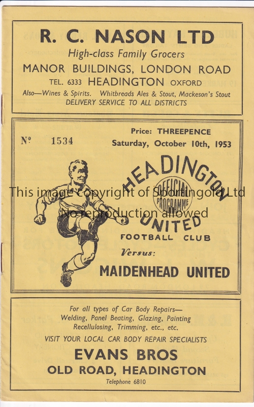 HEADINGTON Programme Headington United v Maidenhead United FA Cup 2nd Qualifying Round 10th