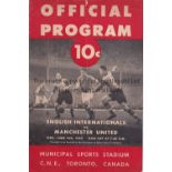 MAN UTD IN CANADA Match programme, English Internationals v Manchester United, 14/6/1950 in Toronto,