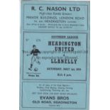 HEADINGTON Programme Headington United v Llanelly Southern League 1st May 1954. No writing.