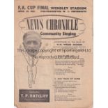 1939 CUP FINAL News Chronicle official songsheet, 1939 Cup Final, Wolves v Portsmouth, slight wear