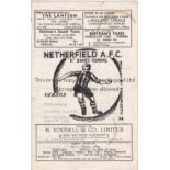 NETHERFIELD V CHESTERFIELD 1963 Programme for the FA Cup tie at Netherfield 7/12/1963, very slight