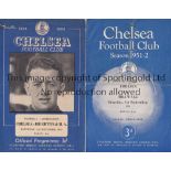 CHELSEA Two Chelsea Reserves home programmes v Brighton 1949/50 (small tear) and Millwall 1951/52 (