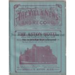 ASTON VILLA / MAN UNITED Programme Aston Villa v Manchester United 19/11/1921. Ex-binder, very