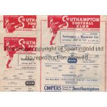 SOUTHAMPTON Three Southampton home programmes all single sheets from the 1946/47 season v Manchester