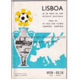 EUROPEAN CUP FINAL Programme Celtic v Inter Milan in Lisbon European Cup Final 25/5/1967. Light