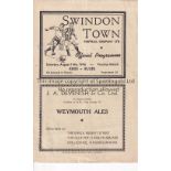 SWINDON TOWN Programme for the Public Practice Match, Reds v Blues 14/8/1948 with punched holes