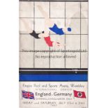 SWIMMING AT WEMBLEY 1937 Programme for England v Germany, swimming, diving and water polo 23-24/7/