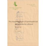 SOUTH AFRICA CRICKET AUTOGRAPHS 1955 A lined Park Lane Hotel London and S.A. Cricket Touring Team