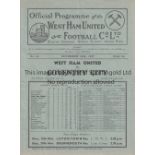 WEST HAM - COVENTRY 1937 West Ham home programme v Coventry, 13/11/1937, slight fold. Good