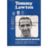 GEORGE BEST Programme for the Tommy Lawton Testimonial at Everton FC 6/11/1972 in which Best