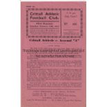 ARSENAL Programme for the away Eastern Counties League match v. Crittall Athletic 13/2/1954. Good