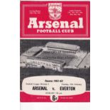 ARSENAL V EVERTON 1962 POSTPONED Programme for the intended match at Arsenal 27/2/1962. Very good