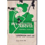 PLYMOUTH Official Plymouth Argyle Handbook 1947/48. Some markings. Small piece of light tape on