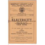 NEWPORT COUNTY V NORTHAMPTON 1933 Programme for the League match at Newport 23/9/1933. Generally