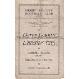 DERBY - LEICESTER 43 Derby home programme v Leicester, 13/11/43, pencil score on cover , slight wear