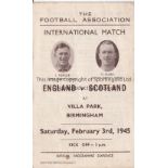 ENGLAND - SCOTLAND 45 Programme England v Scotland, 3/2/45 at Villa Park, programme is essentially