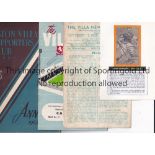 ASTON VILLA A small miscellany including 3 home programmes v. Bath City 1/4/1944 FL War Cup North