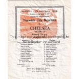 NORWICH / CHELSEA Single sheet programme Norwich City Reserves v Chelsea Reserves 15/3/1977.