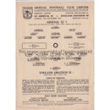 ARSENAL Single sheet programme for the home Friendly v. England Amateur XI 10/11/1952, score