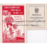 SOUTHAMPTON / ROCHDALE Both programmes at the Dell 13/9/1961 and at Spotland 27/9/1961 (score,