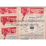 SOUTHAMPTON Five Southampton home programmes all single sheets from the 1947/48 season v Cardiff