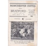 MAN UNITED / BRADFORD PA Pirate programmed printed by M Walker Manchester United v Bradford Park