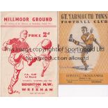 WREXHAM Two Wrexham away FA Cup programmes from the 1952/53 season v Beighton M.W at Rotherham (