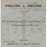 ENGLAND V IRELAND WOMEN'S HOCKEY 1911 A single sheet programme for 15/3/1911, creased and minor