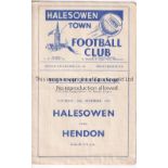 HALESOWEN V HENDON 1955 Programme for the FA Cup tie at Halesowen 19/11/1955. Generally good