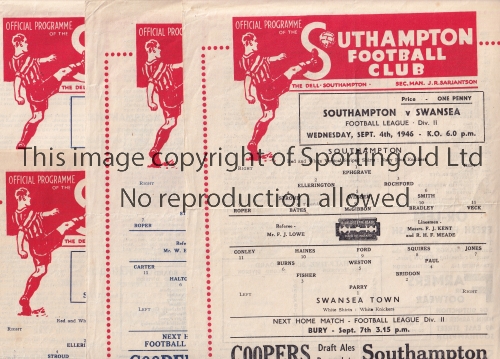 SOUTHAMPTON Four Southampton home programmes all single sheets from the 1946/47 season v Swansea ,