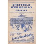 WEDNESDAY / CHELSEA Programme Sheffield Wednesday v Chelsea Friendly match 15/1/1949. Score and