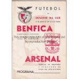ARSENAL Programme for the away Friendly v Benfica 31/7/1971. Good