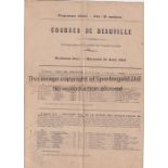 HORSERACING IN FRANCE 1901 Racecard for Deauville 21/8/1901 folded in four with pencil results. Fair