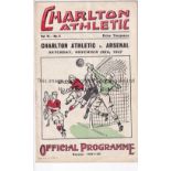 CHARLTON ATHLETIC V ARSENAL 1937 Programme for the League match at Charlton 20/11/1937, very