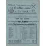WEST HAM - FULHAM 1937 West Ham home programme v Fulham, 9/10/1937, slight fold. Good
