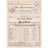 WEST HAM - BURY 1938 West Ham home programme v Bury, 16/4/1938, white copy, ex bound volume. Good