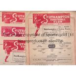 SOUTHAMPTON Five Southampton home programmes all single sheets from the 1947/48 season v Luton Town,