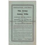 ASTON VILLA 4 Page programme at the Military Stadium, Aldershot The Army v Aston Villa Friendly 25/