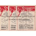 SOUTHAMPTON Three Southampton home Football League South single sheet programmes from the 1943/44