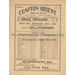 CLAPTON ORIENT / GILLINGHAM 4 Page programme Clapton Orient v Gillingham 25th December 1935. Light