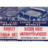 FOOTBALL SONGSHEETS Cup Finals; Blackburn v Wolves at Wembley 1960, Leicester v Spurs 61, Burnley