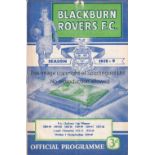 BLACKBURN ROVERS V MANCHESTER UNITED 1959 POSTPONED Programme for the intended League match at