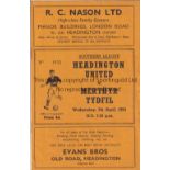 HEADINGTON Programme Headington United v Merthyr Tydfil Southern League 7th April 1954. No