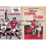 LIVERPOOL Two Liverpool away programmes, the first is for the 1964-1965 replay in European Cup