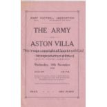 1926 ASTON VILLA The Army v Aston Villa (Friendly). 4-page official programme published by the