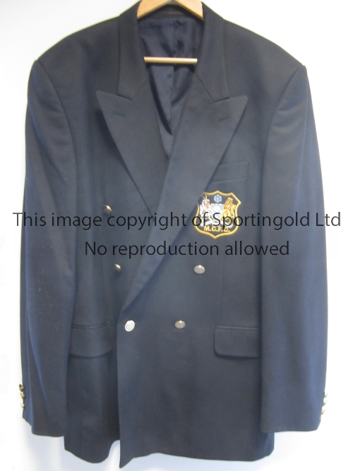 MANCHESTER CITY BLAZER A navy blue, large blazer issued by Radford Clothing Company, with a
