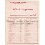 MAN UNITED Single sheet programme Red v Blues practice match 14/8/1954. Also includes Junior