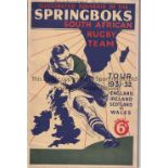 SOUTH AFRICAN RUGBY Springboks Tour brochure of GB 1931/2, small writing at the top of the cover.